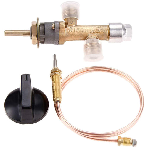 Hicello LPG Propane Gas Control Safety Valve Kit with Thermocouple and Knob Switch for Cock BBQ Fire Pit Fireplace Gas Grill Heater (M8, 3:8 Flare)