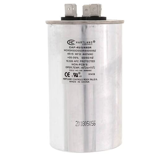 Load image into Gallery viewer, The HVAC Genius 45+5 uf MFD 370/440 Volt Dual Run Round Capacitor 45/5/440R for HVAC, Air conditioners, Pool pumps, and Furnaces
