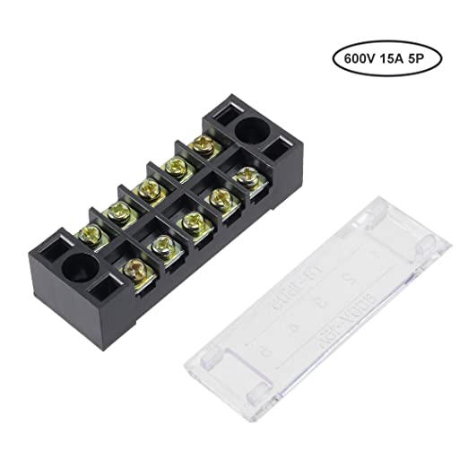 Uxcell 5 Pcs Dual Rows 5 Positions 600V 15A Wire Barrier Block Terminal Strip TB-1505L